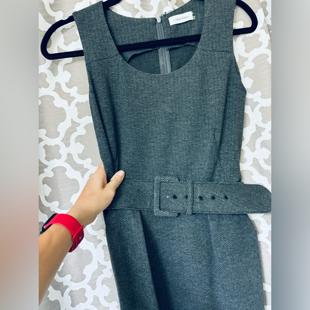 Calvin Klein Houndstooth Gray Sleeveless Dress